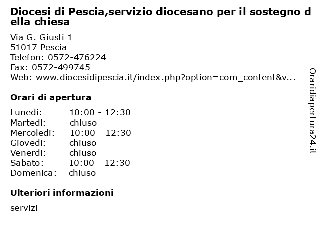 Diocesi di Pescia,servizio diocesano per il sostegno della chiesa a Pescia: indirizzo e orari di apertura