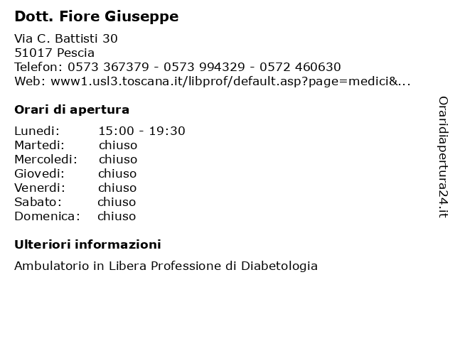 Dott. Fiore Giuseppe a Pescia: indirizzo e orari di apertura