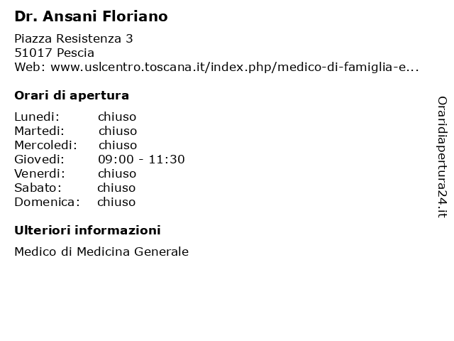 Dr. Ansani Floriano a Pescia: indirizzo e orari di apertura