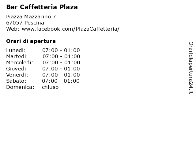 Bar Caffetteria Plaza a Pescina: indirizzo e orari di apertura