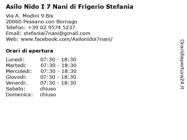 Asilo Nido I 7 Nani di Frigerio Stefania a Pessano con Bornago: indirizzo e orari di apertura