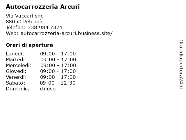 Autocarrozzeria Arcuri a Petronà: indirizzo e orari di apertura