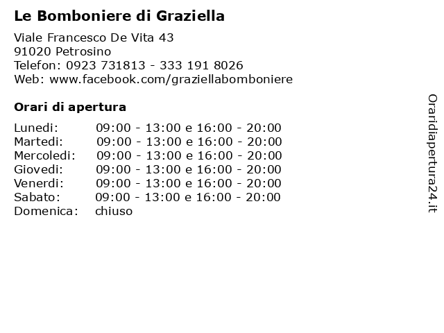 ᐅ Orari Graziella Bomboniere Di Rallo Ignazia Viale Francesco De Vita 43 910 Petrosino