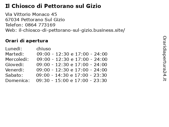 Il Chiosco di Pettorano sul Gizio a Pettorano Sul Gizio: indirizzo e orari di apertura
