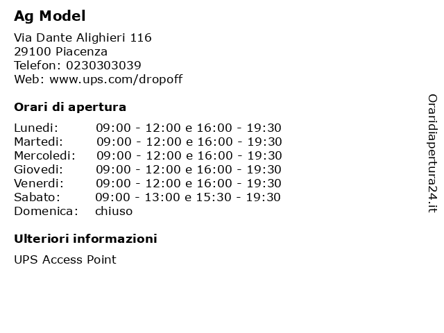 Ag Model a Piacenza: indirizzo e orari di apertura