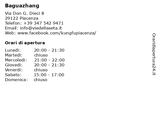 Baguazhang a Piacenza: indirizzo e orari di apertura