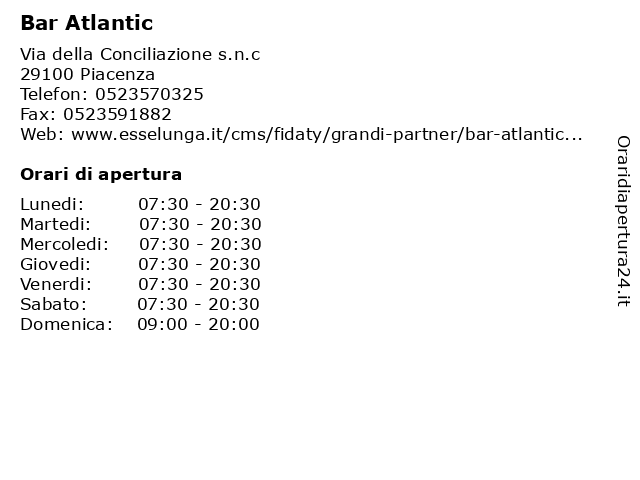 Bar Atlantic a Piacenza: indirizzo e orari di apertura