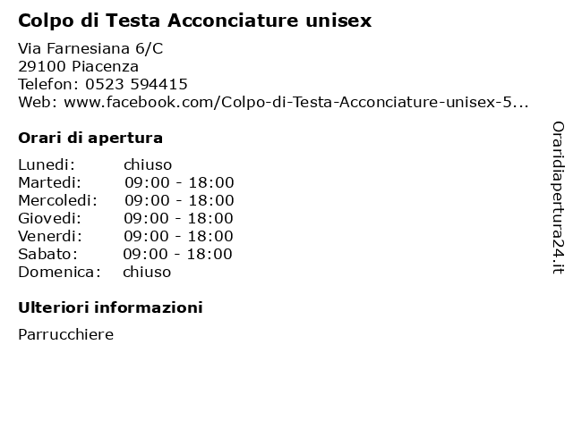 Colpo di Testa Acconciature unisex a Piacenza: indirizzo e orari di apertura