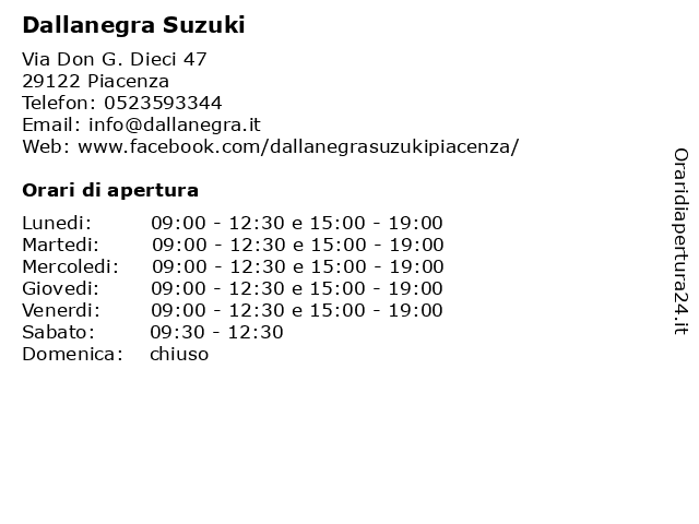 Dallanegra Suzuki a Piacenza: indirizzo e orari di apertura