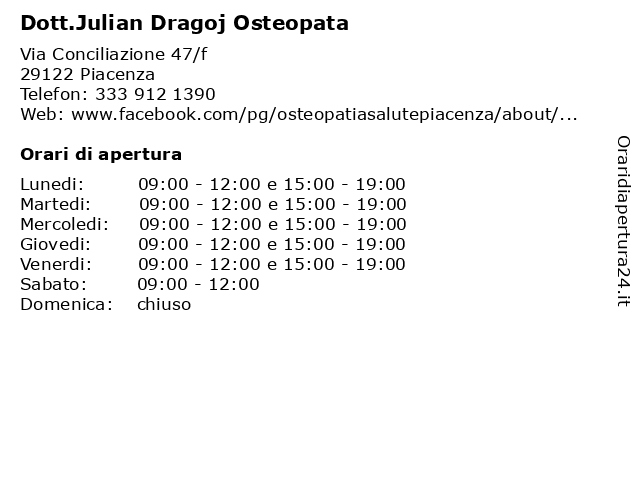 Dott.Julian Dragoj Osteopata a Piacenza: indirizzo e orari di apertura