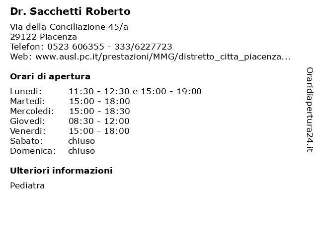Dr. Sacchetti Roberto a Piacenza: indirizzo e orari di apertura