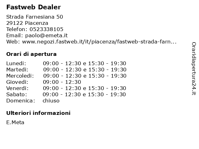 Fastweb Dealer a Piacenza: indirizzo e orari di apertura