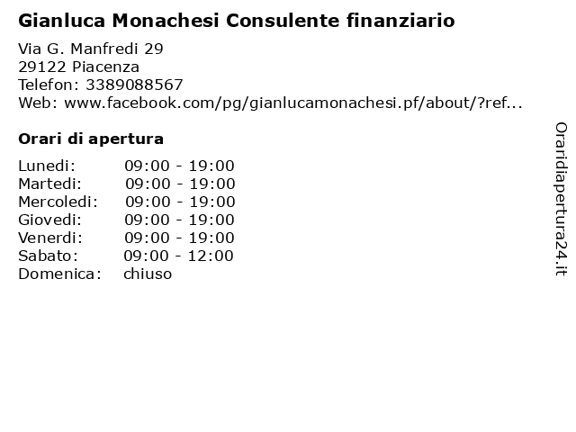 Gianluca Monachesi Consulente finanziario a Piacenza: indirizzo e orari di apertura