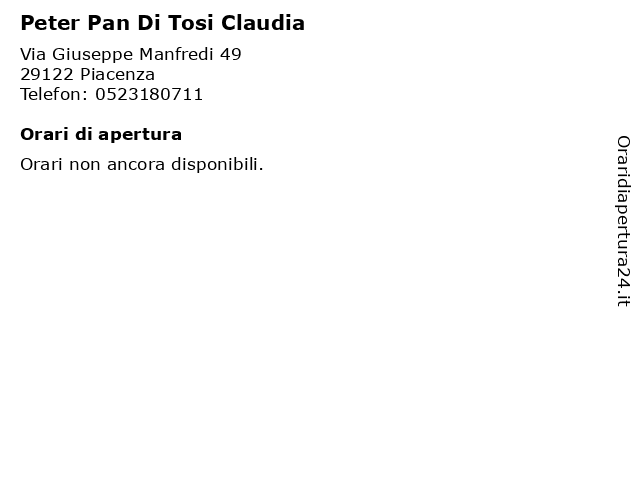 Peter Pan Di Tosi Claudia a Piacenza: indirizzo e orari di apertura