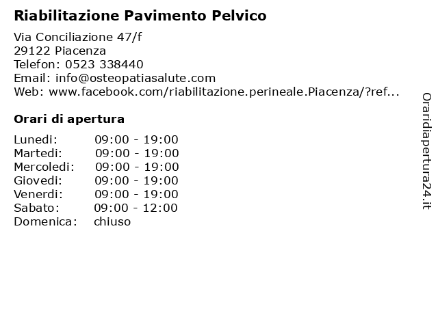 Riabilitazione Pavimento Pelvico a Piacenza: indirizzo e orari di apertura