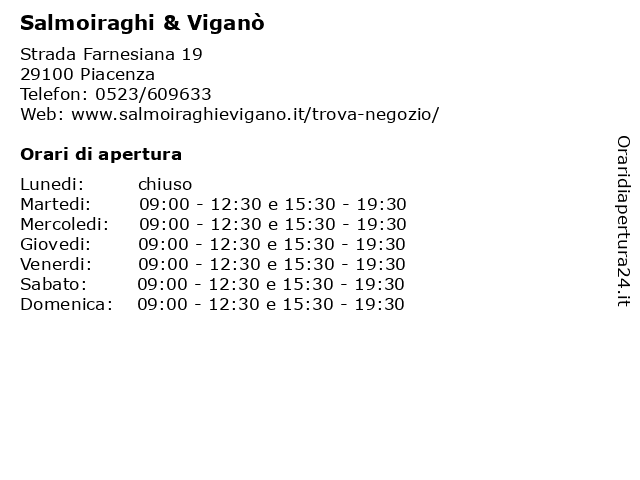 Salmoiraghi & Viganò a Piacenza: indirizzo e orari di apertura