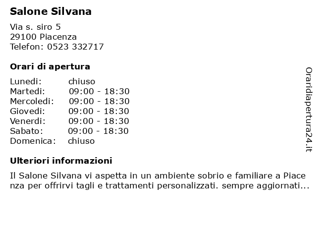 Salone Silvana a Piacenza: indirizzo e orari di apertura
