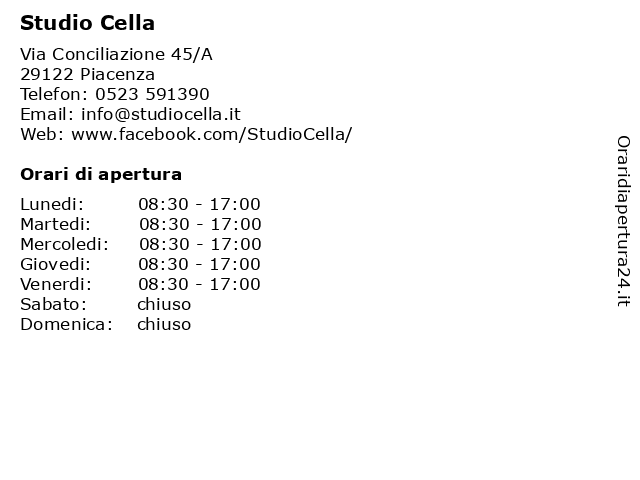 Studio Cella a Piacenza: indirizzo e orari di apertura