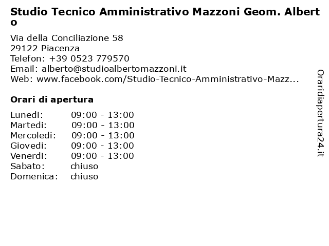 Studio Tecnico Amministrativo Mazzoni Geom. Alberto a Piacenza: indirizzo e orari di apertura