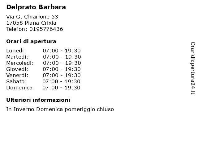 Delprato Barbara a Piana Crixia: indirizzo e orari di apertura
