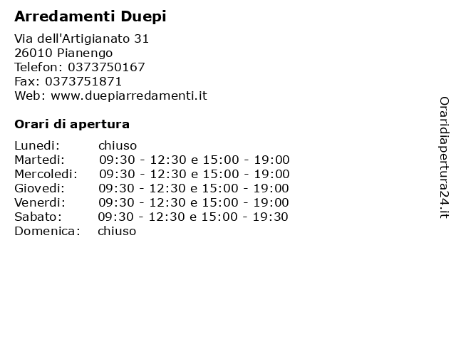 ᐅ Orari Arredamenti Duepi Via Dell Artigianato 31 Pianengo