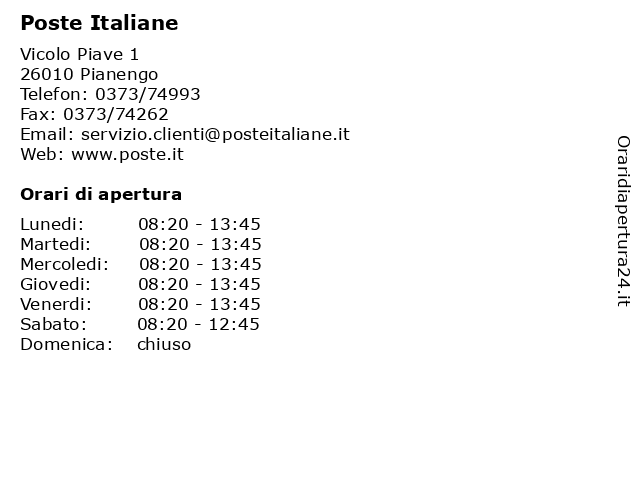 Poste Italiane a Pianengo: indirizzo e orari di apertura