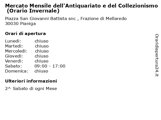Mercato Mensile dell'Antiquariato e del Collezionismo (Orario Invernale) a Pianiga: indirizzo e orari di apertura