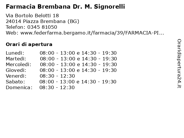 FARMACIA BREMBANA DR. M. SIGNORELLI a Piazza Brembana (BG): indirizzo e orari di apertura