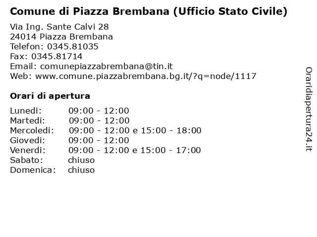 Comune di Piazza Brembana (Ufficio Stato Civile) a Piazza Brembana: indirizzo e orari di apertura