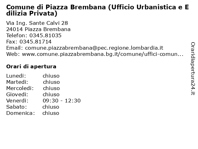 Comune di Piazza Brembana (Ufficio Urbanistica e Edilizia Privata) a Piazza Brembana: indirizzo e orari di apertura
