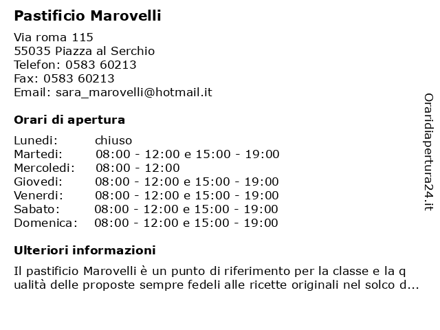 Pastificio Marovelli a Piazza al Serchio: indirizzo e orari di apertura