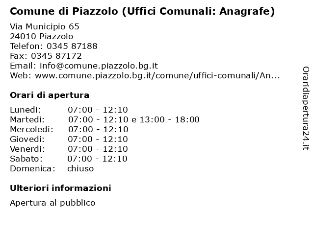 Comune di Piazzolo (Uffici Comunali) a Piazzolo: indirizzo e orari di apertura