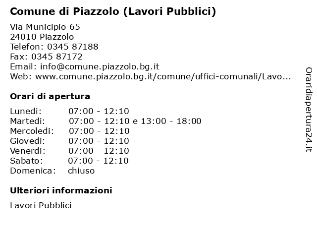 Comune di Piazzolo (Uffici Tecnico) a Piazzolo: indirizzo e orari di apertura