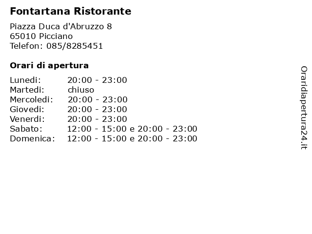 Fontartana Ristorante a Picciano: indirizzo e orari di apertura