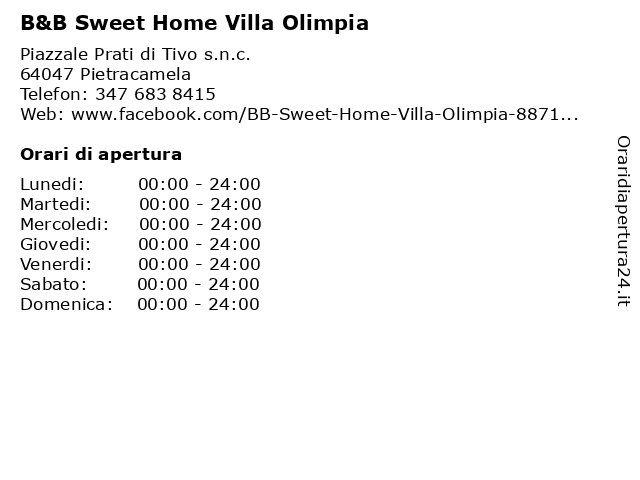 B&B Sweet Home Villa Olimpia a Pietracamela: indirizzo e orari di apertura