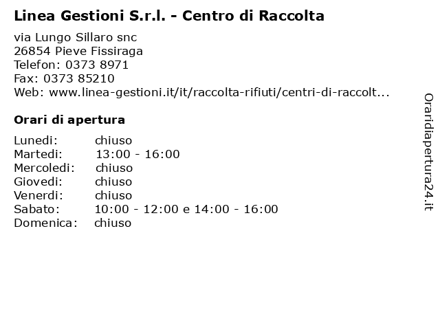 Linea Gestioni S.r.l. - Centro di Raccolta a Pieve Fissiraga: indirizzo e orari di apertura