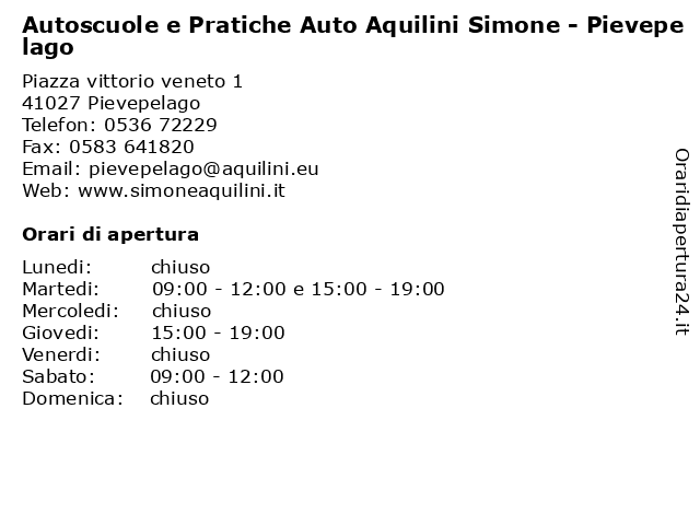 Autoscuole e Pratiche Auto Aquilini Simone - Pievepelago a Pievepelago: indirizzo e orari di apertura