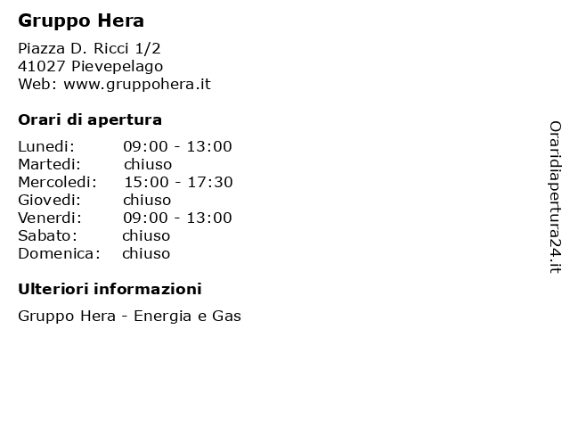 Gruppo Hera a Pievepelago: indirizzo e orari di apertura