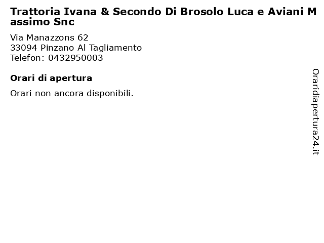 Trattoria Ivana & Secondo Di Brosolo Luca e Aviani Massimo Snc a Pinzano Al Tagliamento: indirizzo e orari di apertura