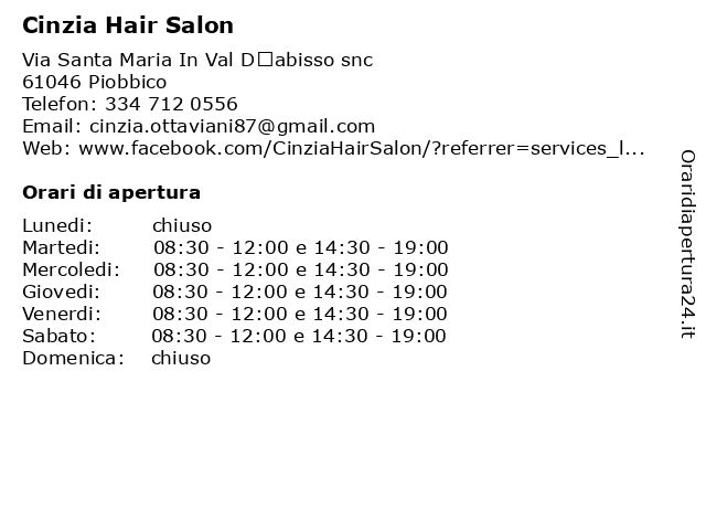 Cinzia Hair Salon a Piobbico: indirizzo e orari di apertura