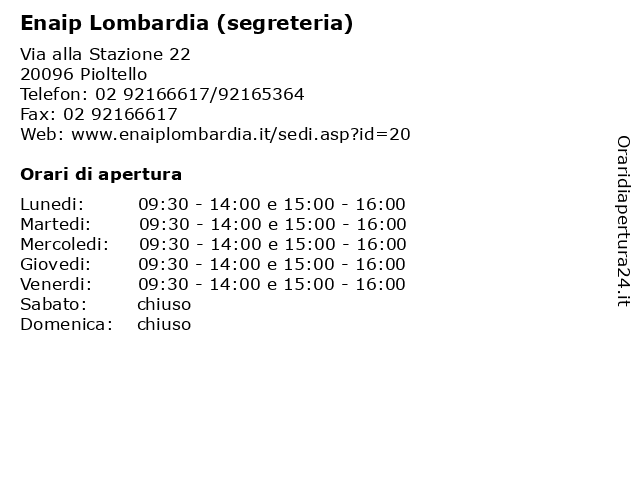 Enaip Lombardia (segreteria) a Pioltello: indirizzo e orari di apertura