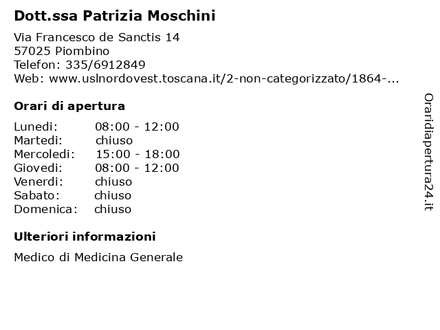 Dott.ssa Patrizia Moschini a Piombino: indirizzo e orari di apertura