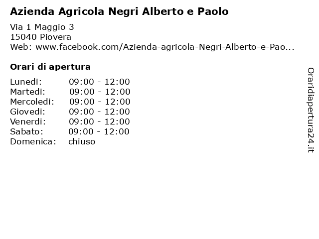 Azienda Agricola Negri Alberto e Paolo a Piovera: indirizzo e orari di apertura