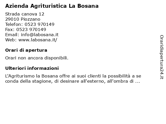 Azienda Agrituristica La Bosana a Piozzano: indirizzo e orari di apertura