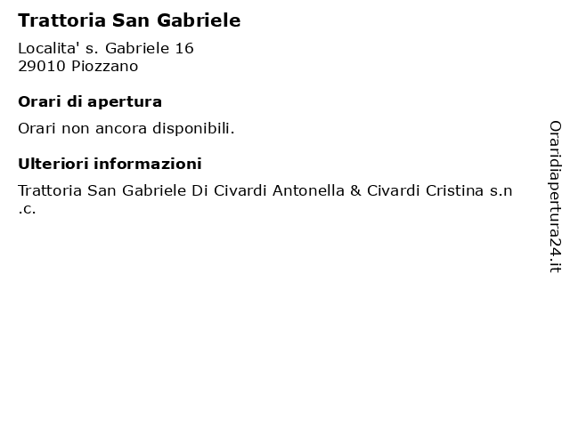 Trattoria San Gabriele a Piozzano: indirizzo e orari di apertura