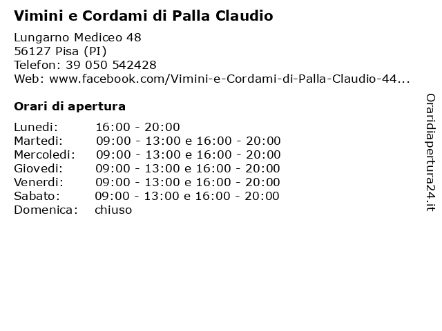 Vimini e Cordami di Palla Claudio a Pisa (PI): indirizzo e orari di apertura
