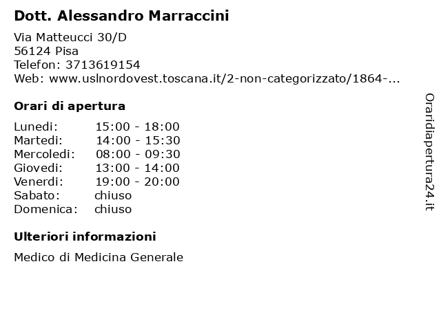 Dott. Alessandro Marraccini a Pisa: indirizzo e orari di apertura