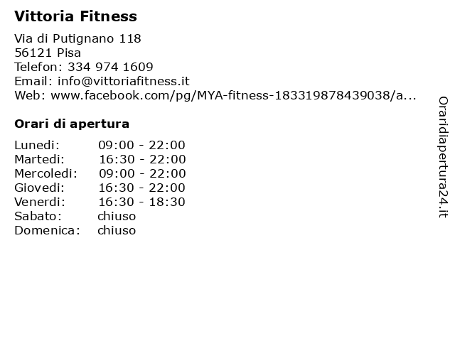 Vittoria Fitness a Pisa: indirizzo e orari di apertura