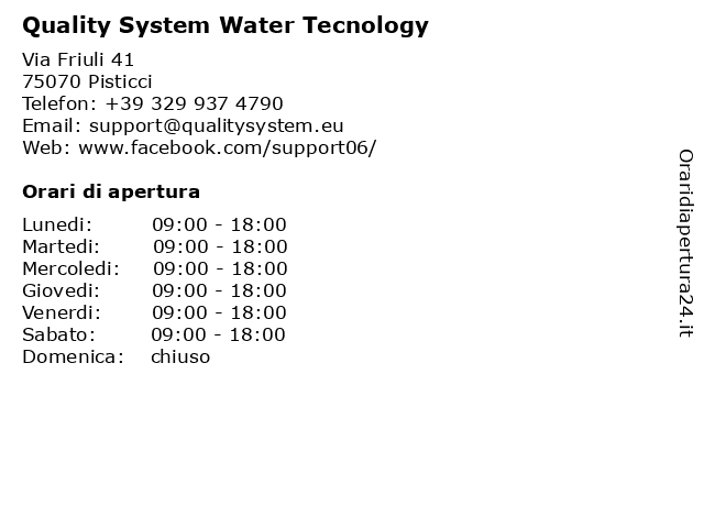Quality System Water Tecnology a Pisticci: indirizzo e orari di apertura