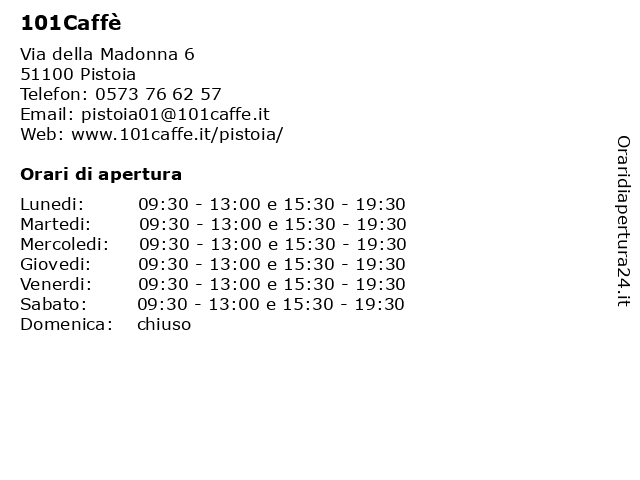 101Caffè a Pistoia: indirizzo e orari di apertura